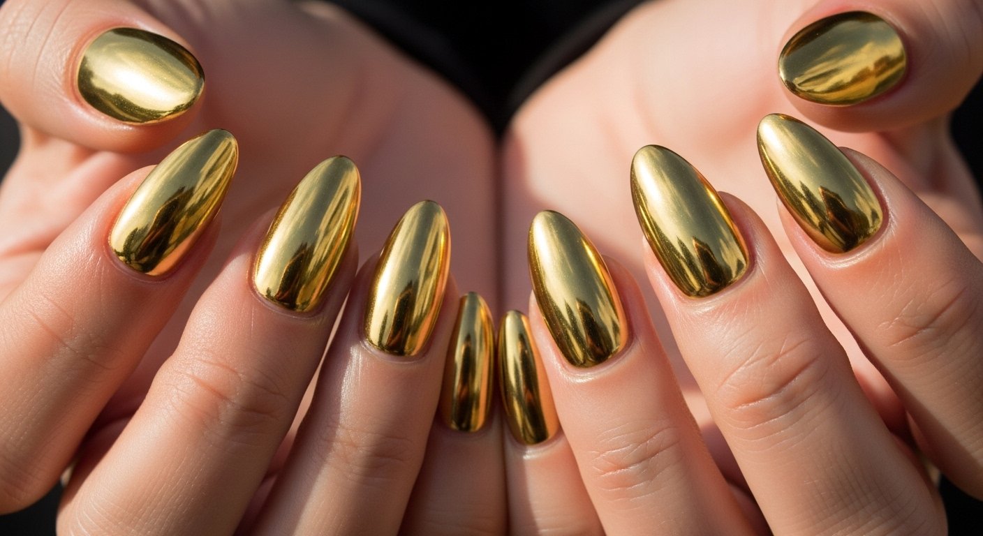 11 Gold Chrome Gel Nails For Your Next Mani